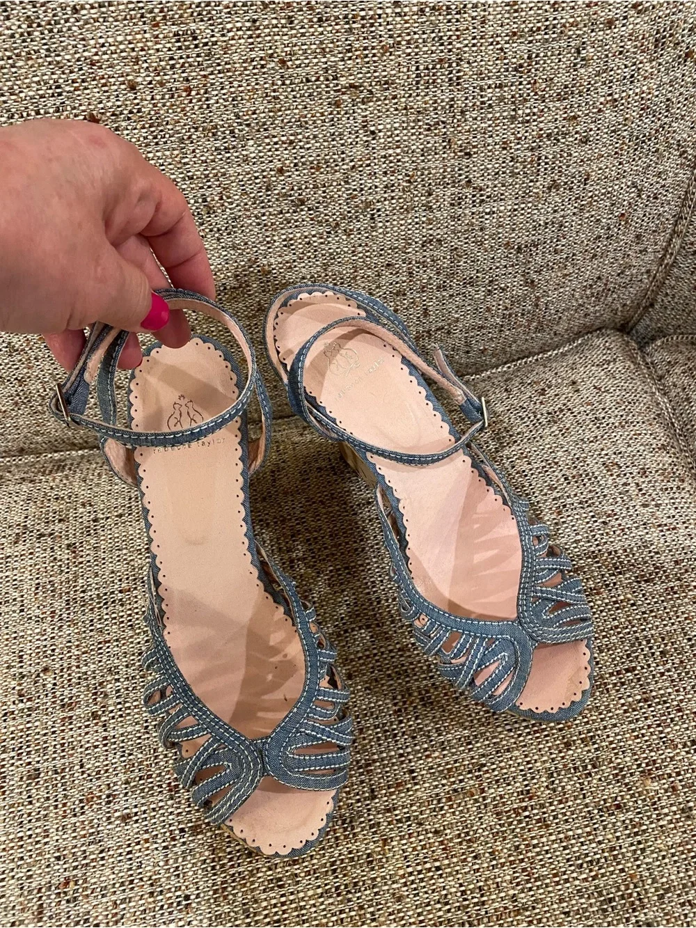 Rebecca Taylor Denim Blue Cork Wedge Sandals